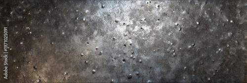 A dark grey patinated gunmetal aluminum surface featuring a heavily textured and pitted metallic finish with grainy details and subtle highlights across the wide horizontal frame.