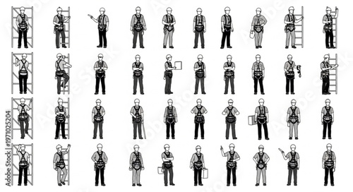 Collection of Vintage Black and White Illustrations of People in Various Professions.