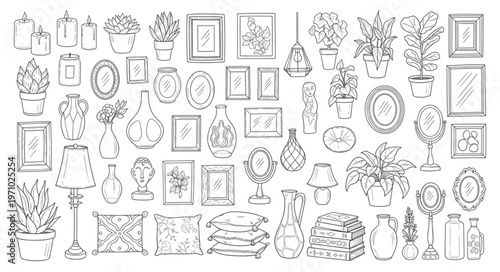 Collection of Vintage Botanical Illustrations and Decorative Elements.