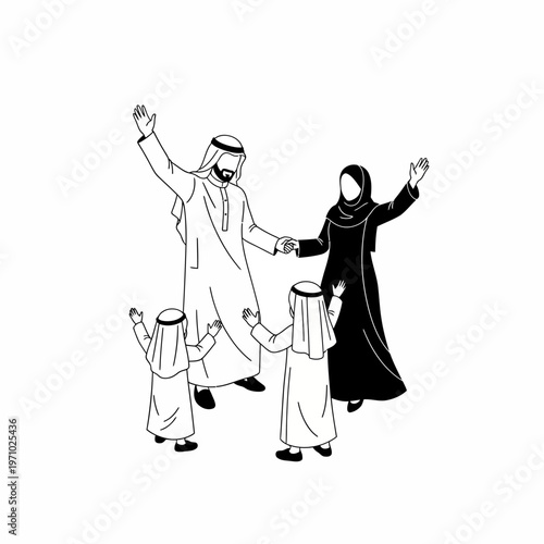 Middle Eastern family in traditional clothing.
