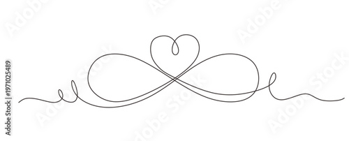 continuous single line drawing of infinity symbol with heart shape  eternal love line art vector illustration