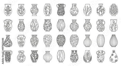 Collection of Vintage Ceramic Vases with Intricate Floral Designs.