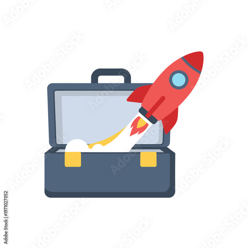Briefcase with Rocket Launching - Symbolizing Business Growth, Startup Success, and Rapid Advancement