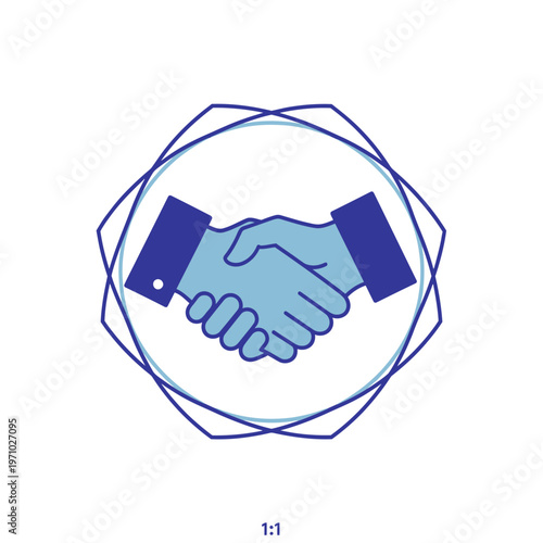 Handshake icon representing agreement, partnership, and successful business deal within a geometric frame