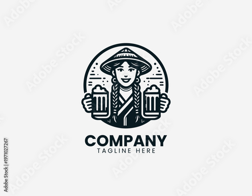 Free Download Woman holding two mugs of beverage wearing traditional outfit representing celebration hospitality and festive lifestyle in clean minimalist black vector illustration style on white background - GFXLoad