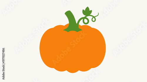 A simple, cartoon-style illustration of a vibrant orange pumpkin with a green stem and leaf, perfect for autumn or Halloween designs.