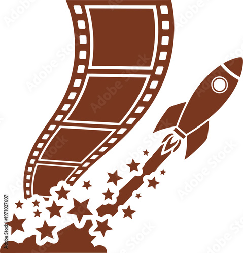 Brown strip rocket launching with stars