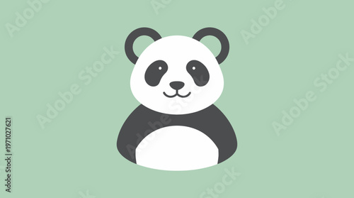 Cute cartoon illustration of a giant panda bear's head and upper body on a soft green background, featuring a minimalist and friendly design.