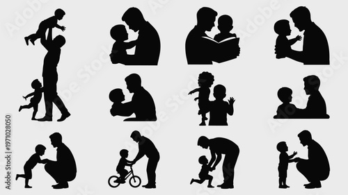 Black silhouettes of parents and children family moments love and care parenthood bonding affection childhood family ties relationships