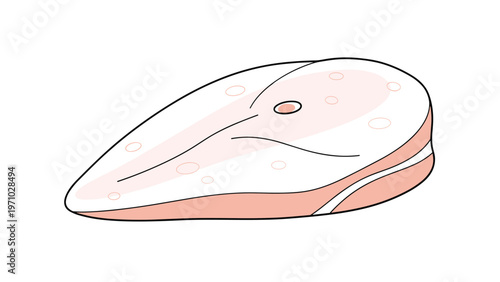 Raw fillet of salmon or trout is illustrated with its characteristic pink color and white marbling, perfect for seafood market graphics.