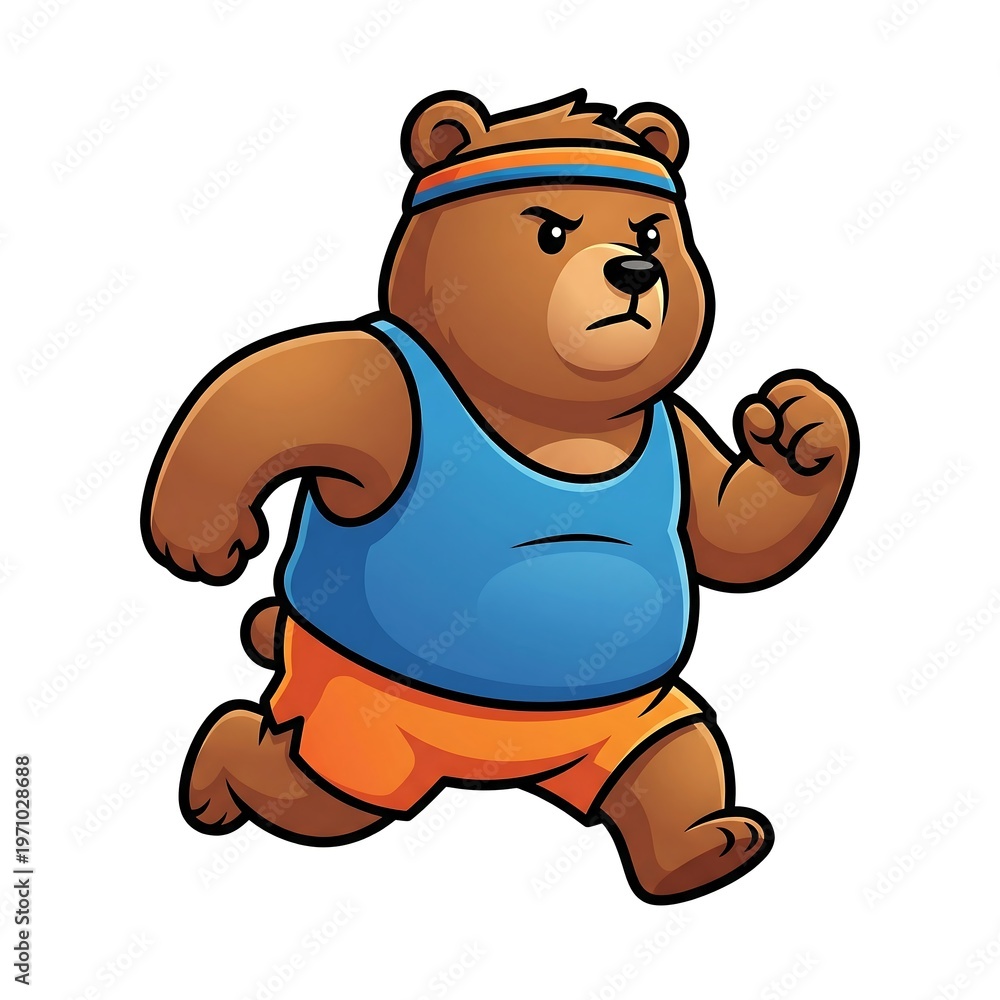 Obraz premium A determined bear wearing athletic gear runs forward with an intense expression.