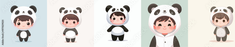 Obraz premium cute little boy wearing panda costume vector