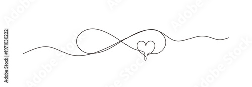continuous single line drawing of infinity symbol with heart shape  eternal love line art vector illustration