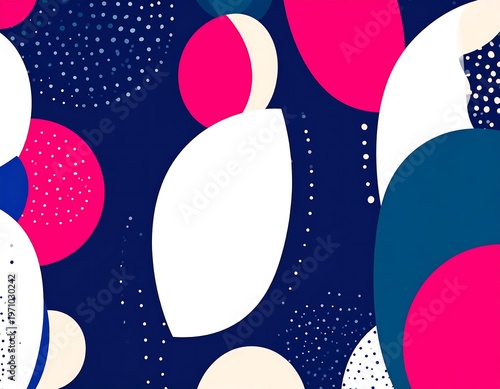 Abstract Geometric Pattern with Circles and Dots on Blue Background.