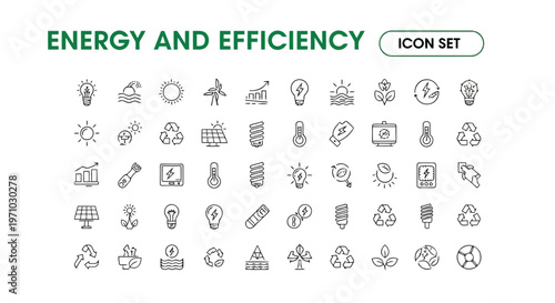 Comprehensive icon set for energy conservation and operational efficiency themes