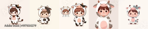 cute little boy vector in cow costume