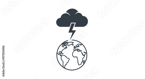 Earth Globe with Stormy Weather Symbol.