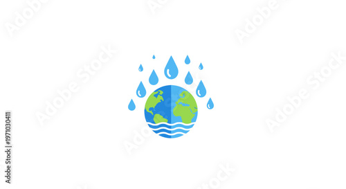 Earth Globe with Water Droplets Falling.