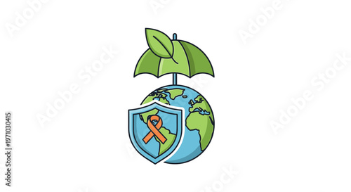 Earth shield with red ribbon symbol.