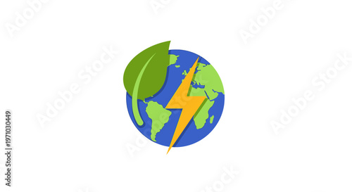 Earth with lightning and green leaf.