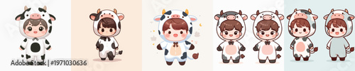 cute little boy vector in cow costume