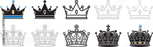 Crown icons collection royal king queen symbol vector set