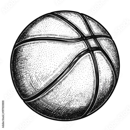 Detailed Sketch of a Classic Basketball with Textured Surface.