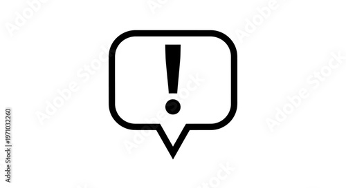 Black Outline Exclamation Mark in Speech Bubble, Isolated White Background