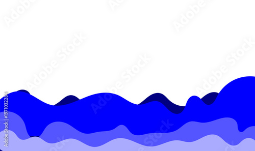 Abstract layered wave shapes in various shades of blue and purple, Blue and violet flowing layered landscape illustration