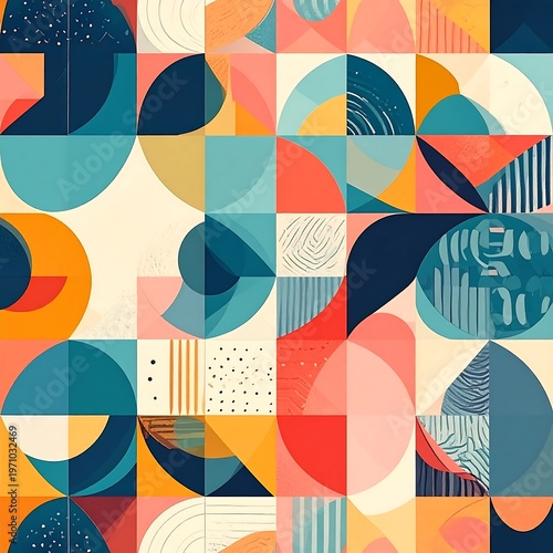 Abstract Geometric Pattern with Retro Colors and Unique Textures.