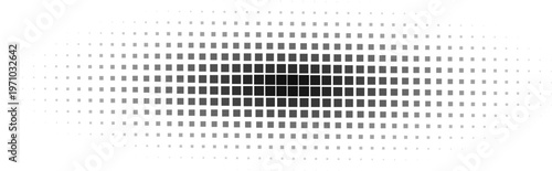 Elliptical halftone burst, black square focal pattern, radial gradient art