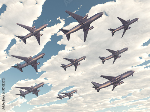 Startende Verkehrsflugzeuge am Himmel