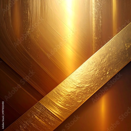 Abstract Gold Texture with Diagonal Line and Reflections.