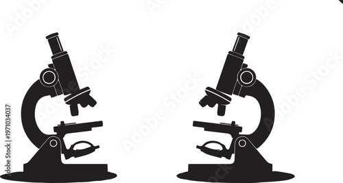 Detailed technical illustration of a laboratory microscope shows all the adjustment knobs, lenses, and the specimen stage area.