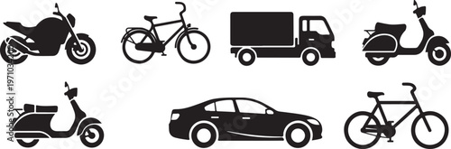 bike transport scooter motorcycle bicycle silhouette set black