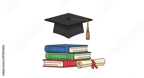Graduation Cap and Stacked Books.