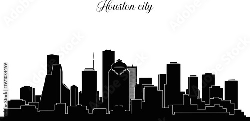 Houston city skyline silhouette, iconic skyscrapers and modern high-rise buildings.