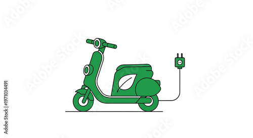 Green Electric Scooter with Charger Plug.