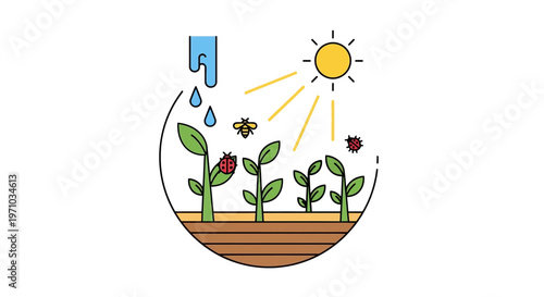 Green plants growing in brown soil.