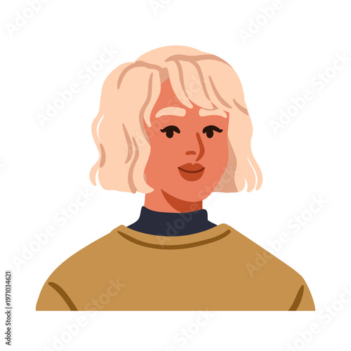 Woman avatar, short wavy bob cut, modern hairstyle. Female character with cur...