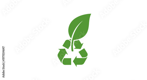 Green recycling symbol with leaf.