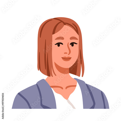 Woman avatar, short straight bob, hair cut. Female head, face portrait with m...