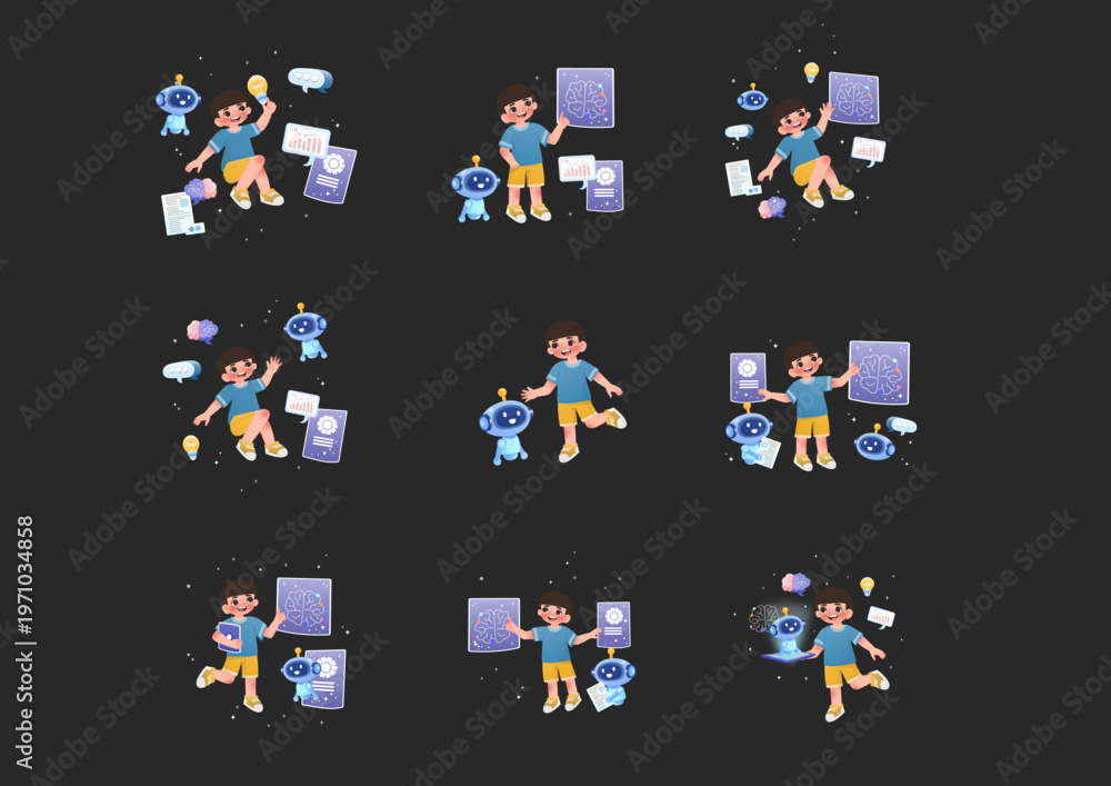 Fototapeta premium Artificial Intelligence and Child Education Concept