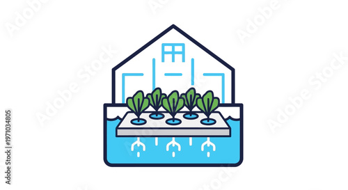 Hydroponic System with Green Plants Growing.