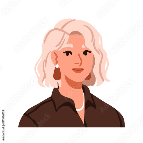 Woman avatar, short wavy bob cut, modern style haircut. Elegant female with c...