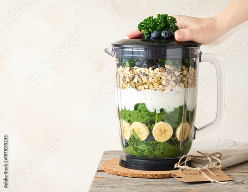 Modern Kitchen Blender with Copy Space on Neutral Background
