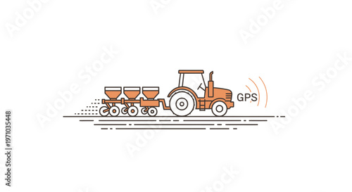 Tractor with seed spreader equipment.