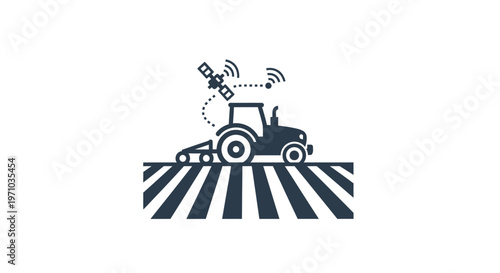 Tractor with signal icon on field.