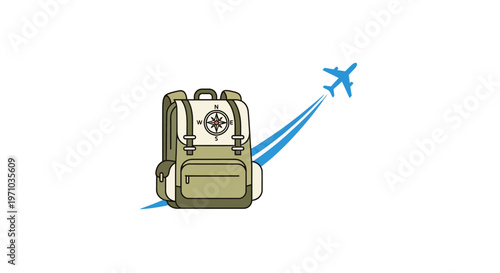 Travel backpack with flying airplane.