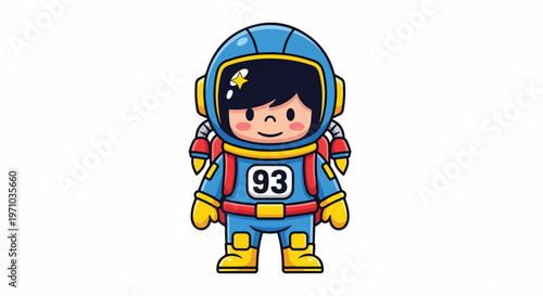 Adorable cartoon astronaut character with a helmet and spacesuit standing on a white background